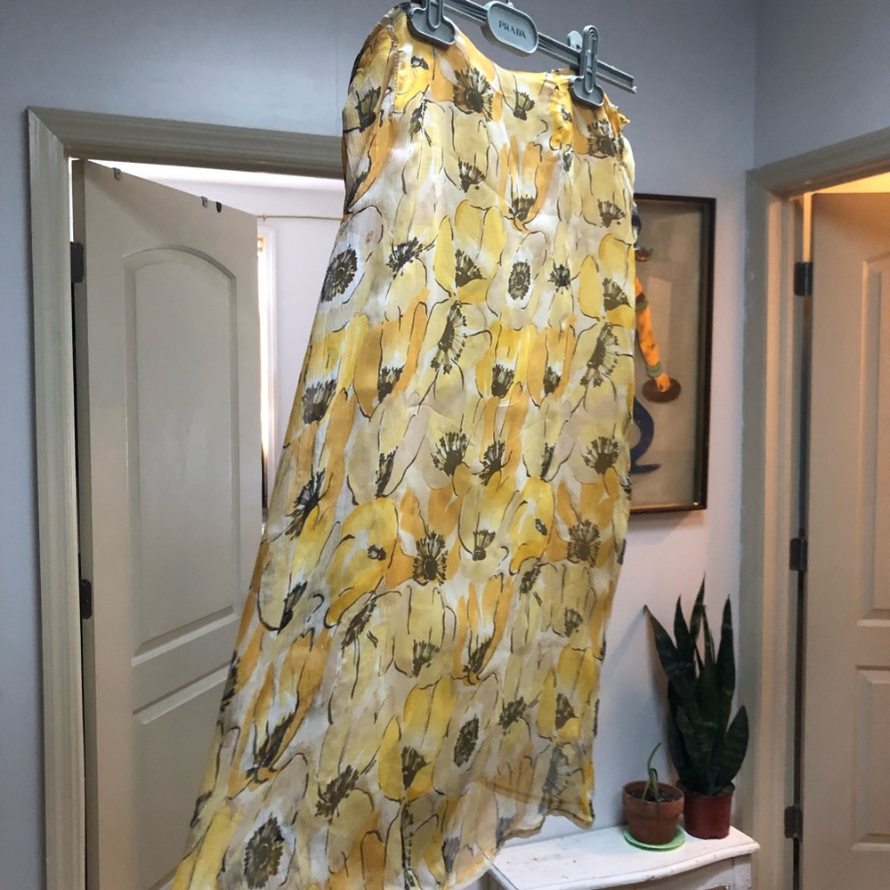 Prada sheer floral yellow poppy skirt from the 90s